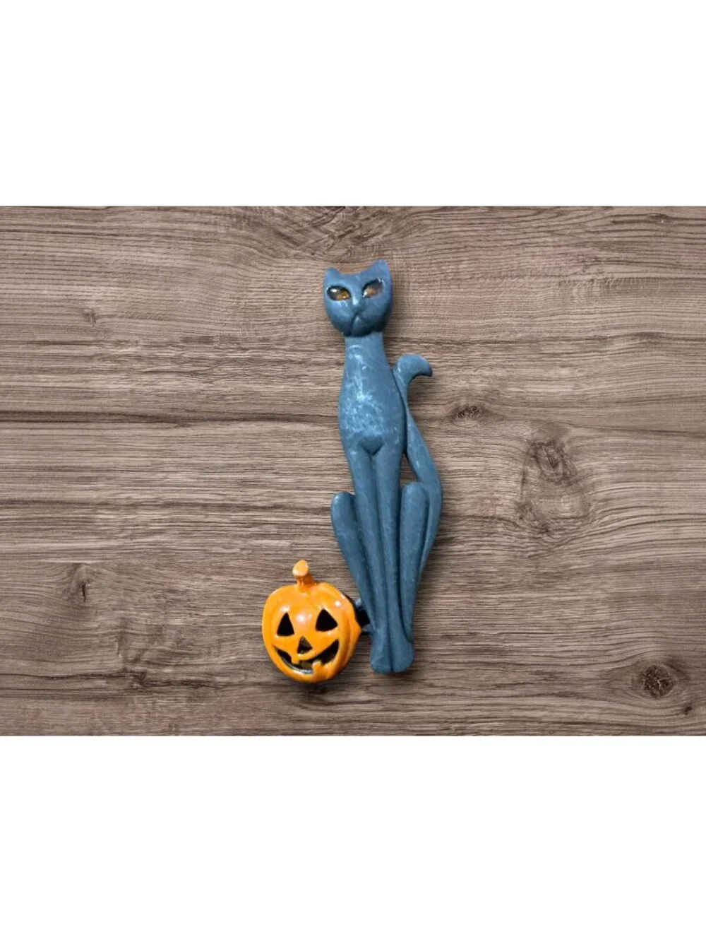 Vintage AJC Spooky Black Cat with Smiling Pumpkin Friend Brooch 3